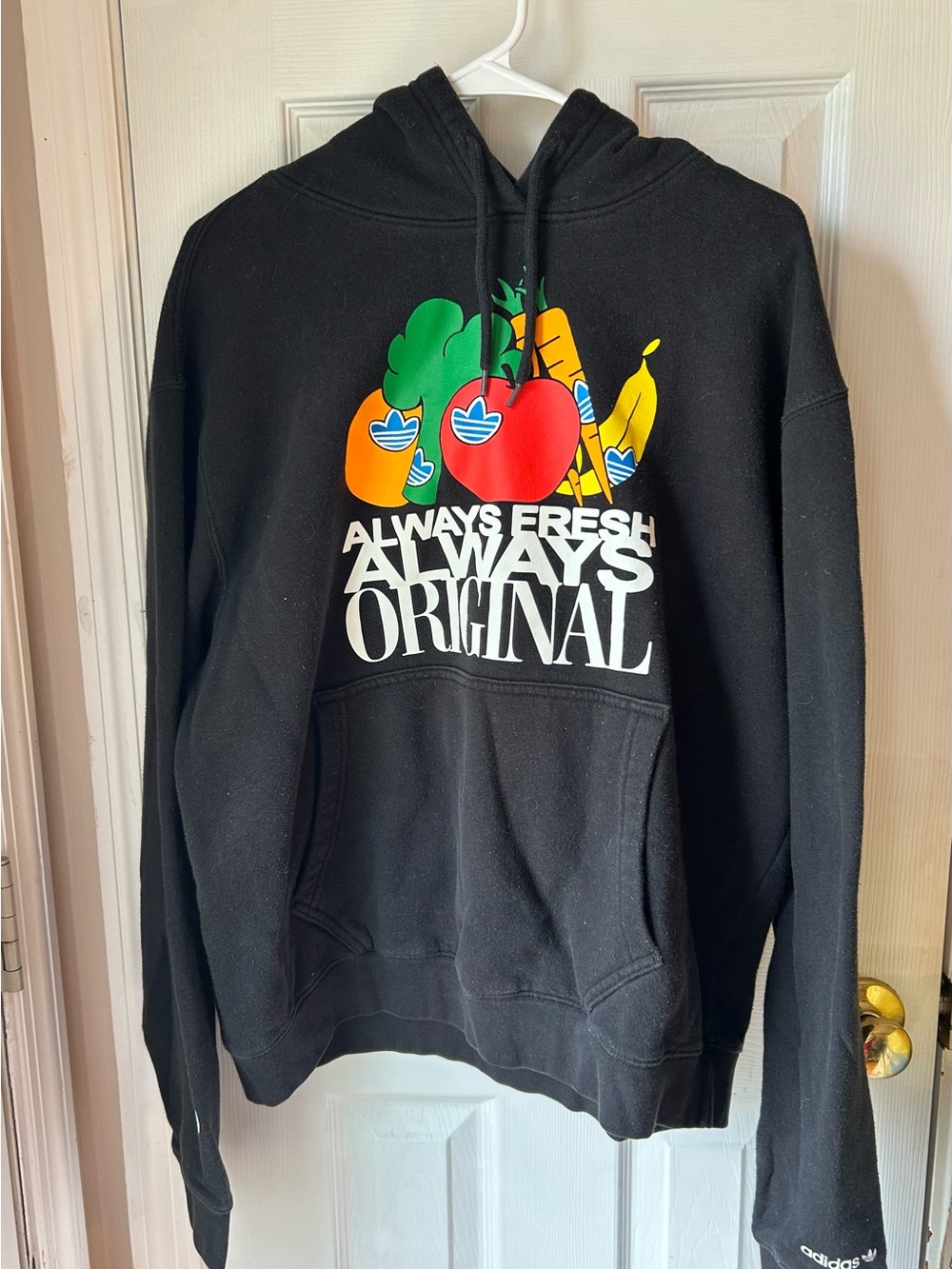adidas Originals Black Hoodie with Multicolor Fruit Graphic